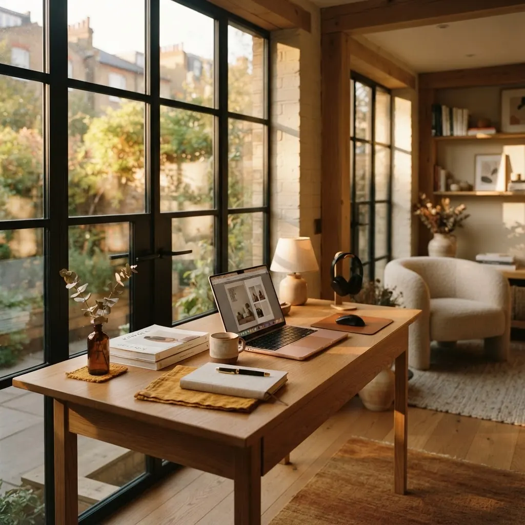 Warm studio workspace bathed in golden light